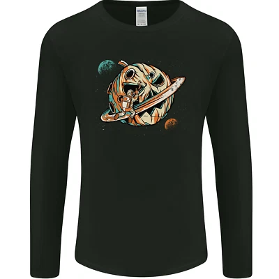 Space Halloween Pumpkin Astronaut Planet Mens Long Sleeve T-Shirt - Image 1 of 2