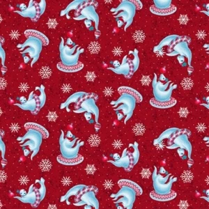 Studio E 12 Days of Christmas by Sue Ellen Brown 6288 88 Red Tossed Seal Cotton - Picture 1 of 1