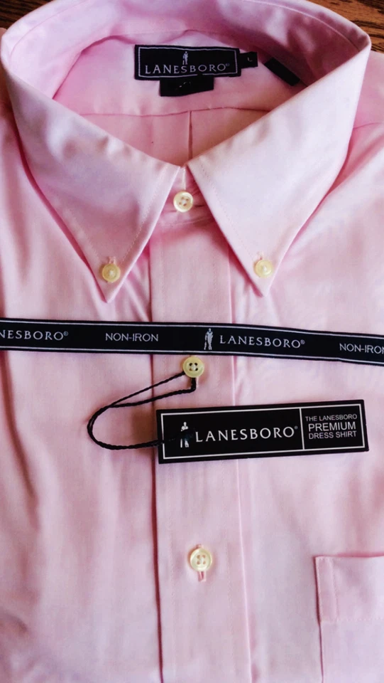 NWT MENS LANESBORO NO IRON  BD COLLAR PREMIUM DRESS SHIRT- PINK- 15.5  34/35 - Image 1 of 1
