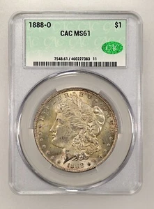 1888 O MORGAN SILVER DOLLAR $1 CAC MS61 GRADED SLABBED PREMIUM CAC 90% SILVER - Picture 1 of 2