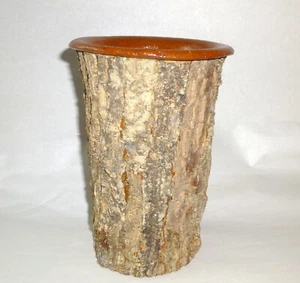 Vintage 7.5" tall hand made Artisan Pottery Vase with Real Tree Bark Skin - Picture 1 of 6