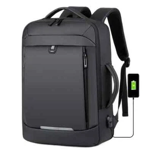 Laptop Backpack Men Expandable Waterproof Bag Black Notebook 16 17 Inch Charging - Picture 1 of 14