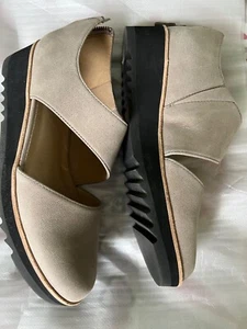 Eileen Fisher Cutout Wedge platform flat sandals shoes stone zip back leather - Picture 1 of 9