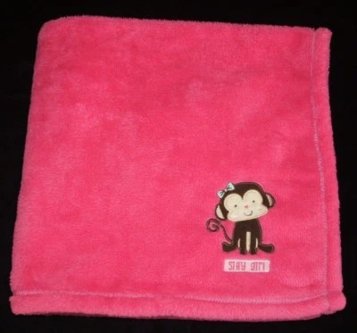 Cutie Pie Bright Hot Pink Silly Girl Monkey Baby Blanket - Image 1 of 2