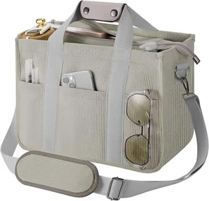 Corduroy Tote Bag with Zipper Women Large Crossbody Purse Stone Gray - Picture 1 of 7