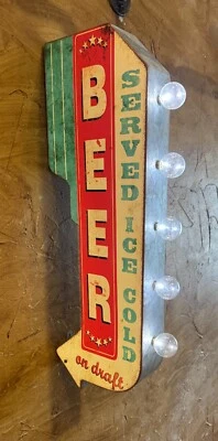 BEER SERVED ICE COLD ON DRAFT Vintage LED Double-Sided Marquee Sign NEW - Image 1 of 4