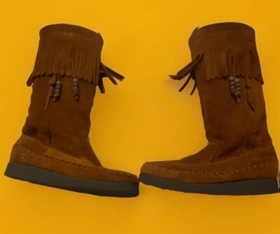 👢 Botas mocasín de cuero gamuza para mujer con flecos INFORME talla 5 marrón Foto 1 de 4