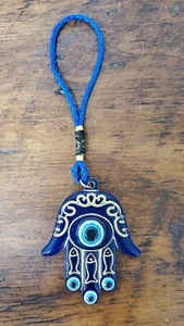 Blauer böser Blick mit Hamsa Handschutz hängende Dekoration Acryl 2" x 2" Neu ohne Etikett - Bild 1 von 3