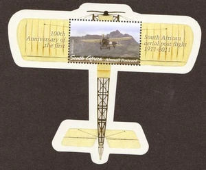 SUDAFRICA, 2011, 100 ANIVERSARIO DE VUELO POSTAL ARIAL, MNH HOJA MÍNIMA, AVIÓN - Imagen 1 de 1