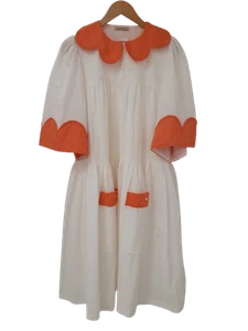 STELLA NOVA Ladies UK 10 White/Orange Stripe Puffy Smock Summer Dress Pre Loved - Picture 1 of 13
