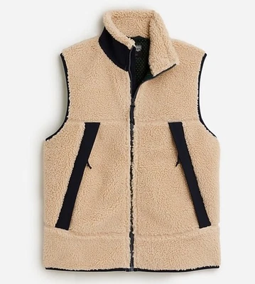 J.CREW Nordic Vest Mens Medium Sherpa Fleece Full Zip Beige Cozy Zip Pockets - Image 1 of 4