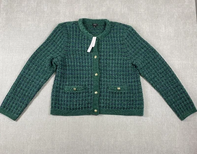 Talbots Sweater Womens Large Green Boucle Tweed Cardigan Gold Buttons Pockets - Image 1 of 4