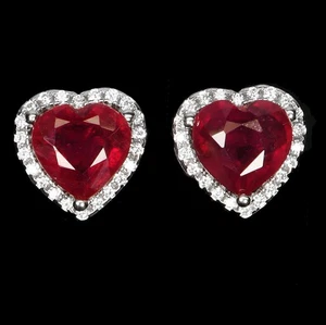 925 Sterling Silver Earrings Heart Ruby 7mm Natural Gemstone Jewelry - Picture 1 of 14