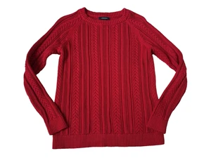 Maglione donna Lands’ End rosso maglia cavo cotone M 10-12 girocollo classico - Foto 1 di 18