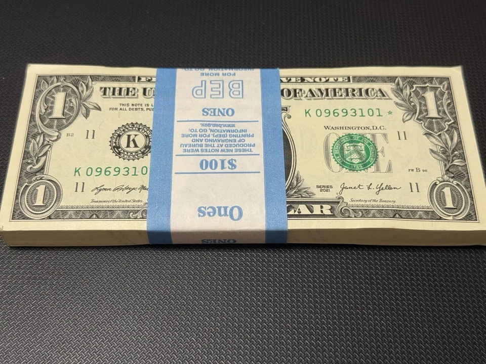NEW 2021 ⭐️ STAR NOTE $1 DOLLAR BILL STACK ( DALLAS TEXAS K ) UNCIRCULATED (100) - Image 1 of 1