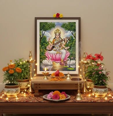 Póster artístico con impresión de diosa Saraswati Maa Devi Knowledge decoración hindú sin marco 6x8 pulgadas Foto 1 de 4