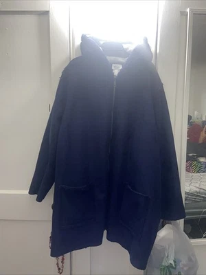 Denim & Co Faux Suede Sherpa Lined Navy Blue Jacket Front Zipper Pockets Sz 5X - Image 1 of 4