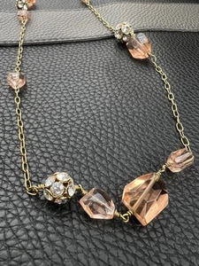 Vintage J Crew Glass Nugget & Crystal Rhinestone Beaded Gold Tone Necklace 30” - Picture 1 of 12