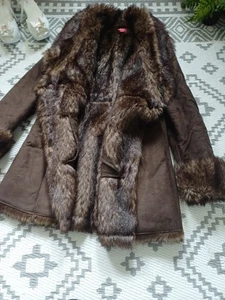 MONSOON Brown Afghan Penny Lane Suede Fur Style Autumn Winter Coat 6 8 10 S - Picture 1 of 11