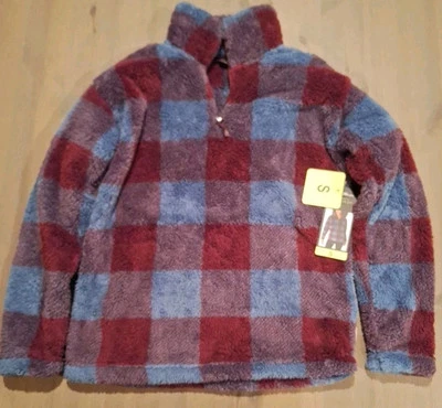 Eddie Bauer Plaid Faux Fur Long Sleeves Pullover Mock Neck 1/4 Zip-up  Size S - Image 1 of 4