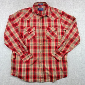 Pendleton Frontier Shirt Men Large Red Tan Plaid Western Pearl Snap Flap Pockets - Picture 1 of 9