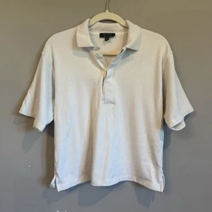 AYR The Cool Polo Short Sleeve Pima Cotton Shirt Ivory Womens S Cropped EUC - Picture 1 of 4