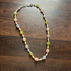 Vintage Beaded Necklace Pink Green Blue - Picture 1 of 4