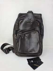 Men's & Women's Leather Sling Bag Waterproof Crossbody Chest Shoulder Brown -004 - Picture 1 of 7