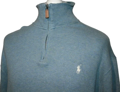 Ralph Lauren Men's Quarter Zip Jumper -L- Blue Marl - Leather Pull Tab - Cotton - Image 1 of 4