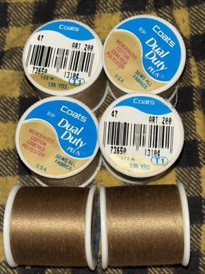 6 Lot New J&P Coats Dual Duty Thread #47 Cafe Beige Sews All Fabrics 135 Yd Ea - Image 1 of 4