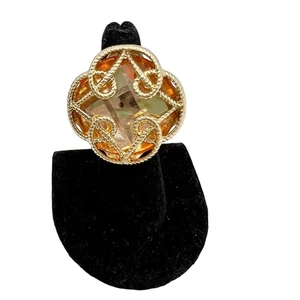 Verstellbarer Statement großer klobiger Cocktail Ring am goldfarbenen Band - Bild 1 von 3