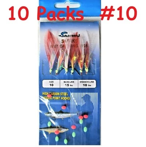 10 Packs Size #10 Sabiki Bait Rigs 6 Hooks Red Feather Saltwater Fishing Lures - Picture 1 of 2