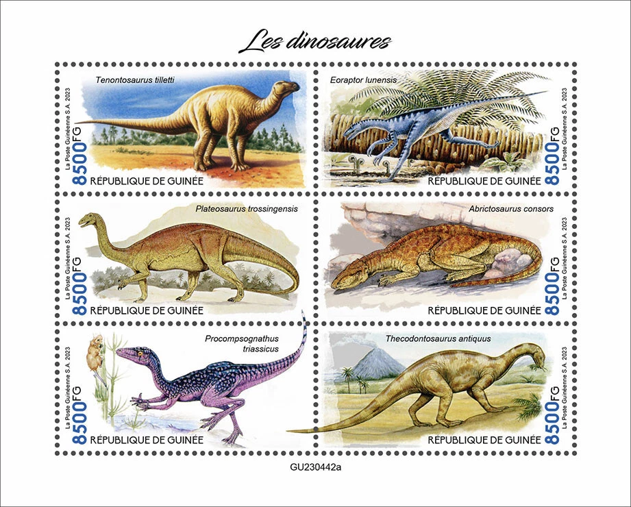 Estampillas de dinosaurios MNH 2023 Guinea M/S Foto 1 de 1