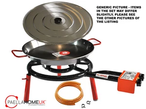 34 cm polierte Paella Pfanne Original Gartenset + 20 cm Gasbrenner + Zubehör - Bild 1 von 7