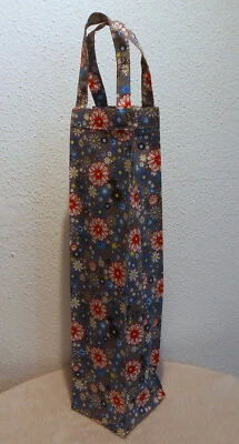 Flaschentasche-Geschenkverpackung "Blümchen auf Grau", selbst genäht - Bild 1 von 2