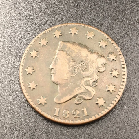 1821 Coronet Head Large Cent F Fine Details Copper Penny 1c Cover