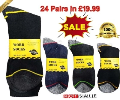 12 & 24 Pairs Mens Thick heavy duty Work Socks Big Feet Comfort UK 10-13 Lot - Image 1 of 4