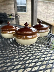 Set of 3 Vintage Pottery French Onion Soup Crocks - Picture 1 of 5