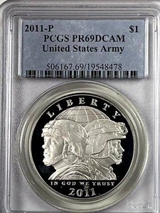 2011-P US Army Commemorative Proof Silver Dollar : PCGS PR69DCAM - Picture 1 of 2