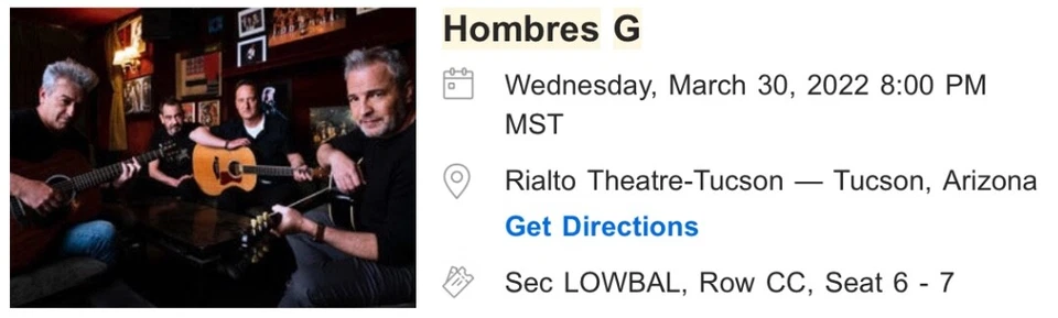 Hombres G Tickets Concert / Tucson  - Image 1 of 2