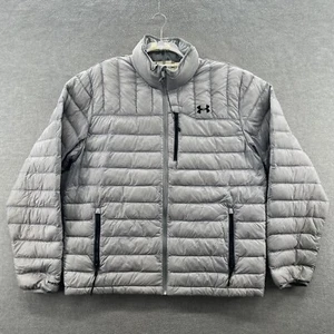 under armour Mens Down Fill Full Zip Silver Puffer Jacket Size XL See Throughout - Picture 1 of 13