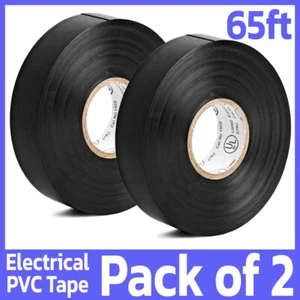 2 Pack PVC Electrical Tape 65 Feet 3/4 Black Insulated Two Rolls Vinyl Duct Tape - Picture 1 of 3