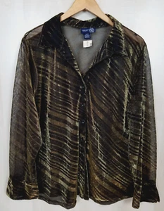 Venezia Jeans NWT Women's 22-24 Gold Black Sheer Metallic Long Sleeve Dressy Top - Picture 1 of 10