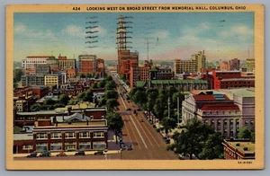 1945 Broad Street from Memorial Hall Columbus, Ohio Vintage Linen Postcard #1933 - Picture 1 of 2