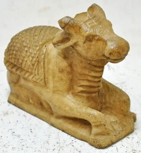 Antique White Marble Holy Cow Nandi Idol Figurine Original Old Fine Hand Carved - Picture 1 of 8