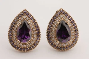 Turkish Jewelry Small Drop Amethyst Topaz 925 Sterling Silver Stud Earrings - Picture 1 of 6