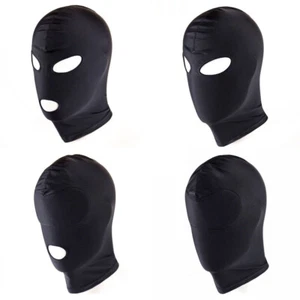 Black Spandex Full Hood Face Head Cover Role Play Sexy Unisex Mask Slave Costume - Picture 1 of 20