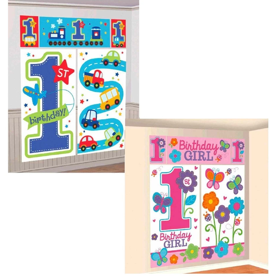 Giant 6' 1st Birthday Wall Decorating Kit - BNIP - 5 Decorations boy girl baby - Image 1 of 1