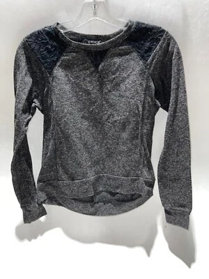 Jordache Girl's Long Sleeve Gray Black Shirt Lace Shoulder Detail Size XL 14-16 - Image 1 of 3