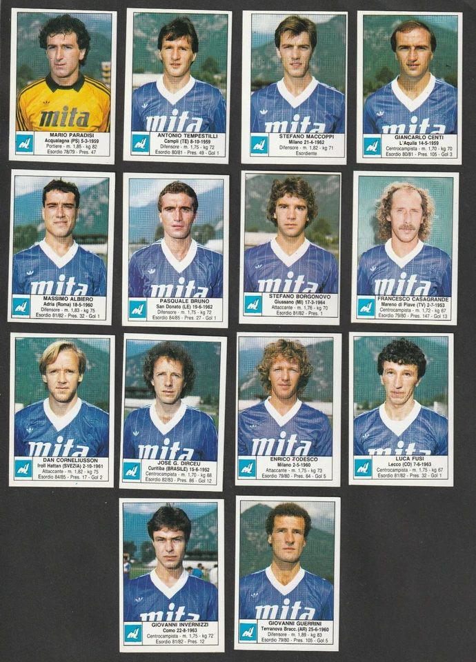 LOTTO DI 14 FIGURINE CALCIATORI EDIS 1985-86 SQUADRA COMPLETA COMO